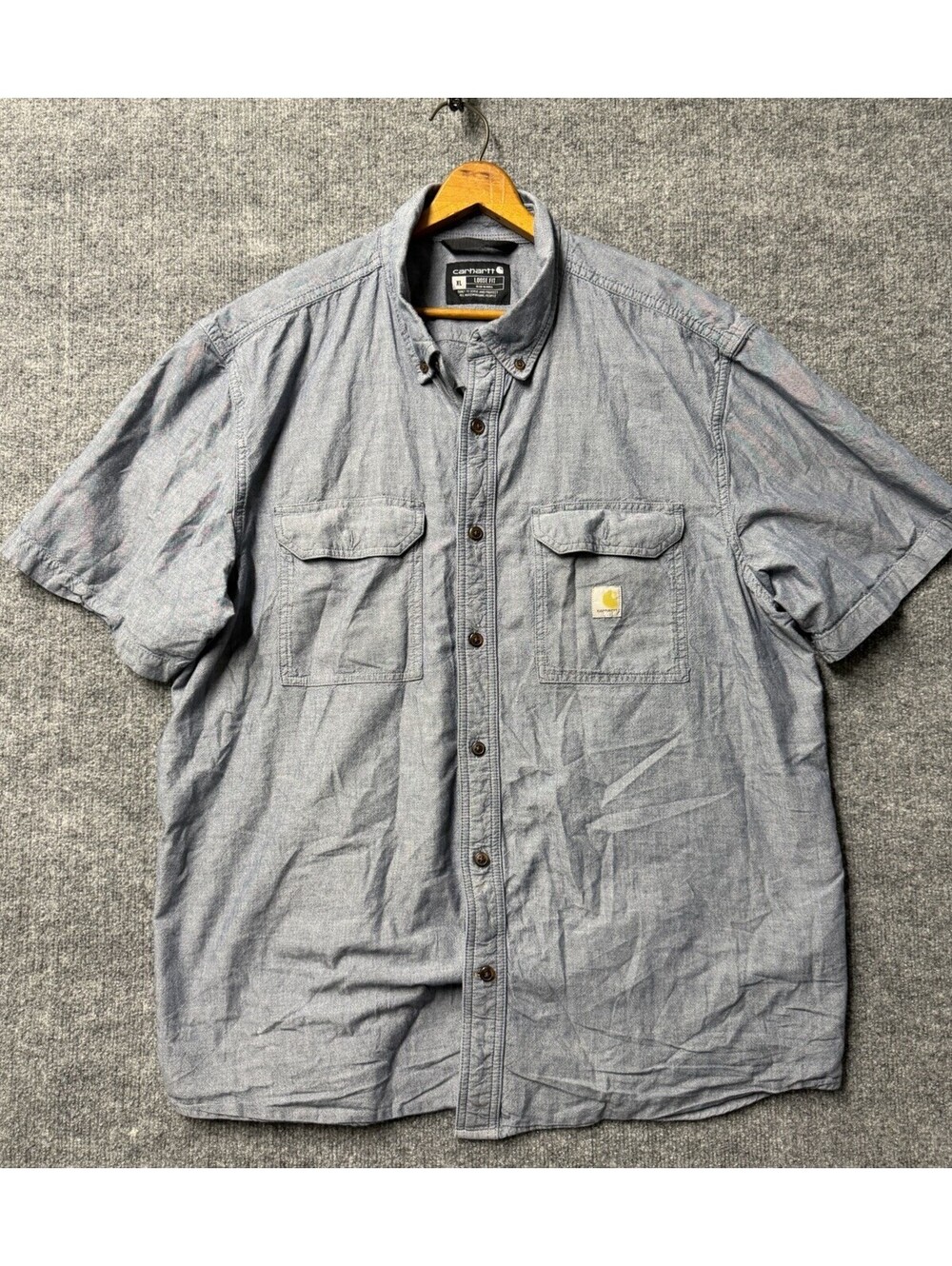 Carhartt Loose Fit Short Sleeve Work Shirt Chambray Blue Men's XL 💪